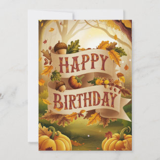 Colourful Woodland Autumn Fall Happy Birthday Card