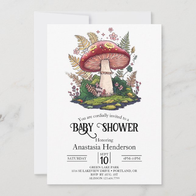 Colourful Woodland Mushroom Baby Shower Invitation (Front)