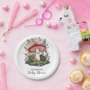 Colourful Woodland Mushroom Baby Shower Paper Plate