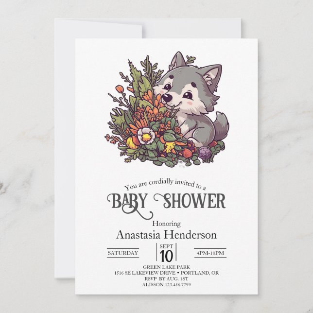 Colourful Woodland Wolf Baby Shower Invitation (Front)