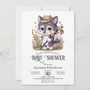 Colourful Woodland Wolf Baby Shower Invitation