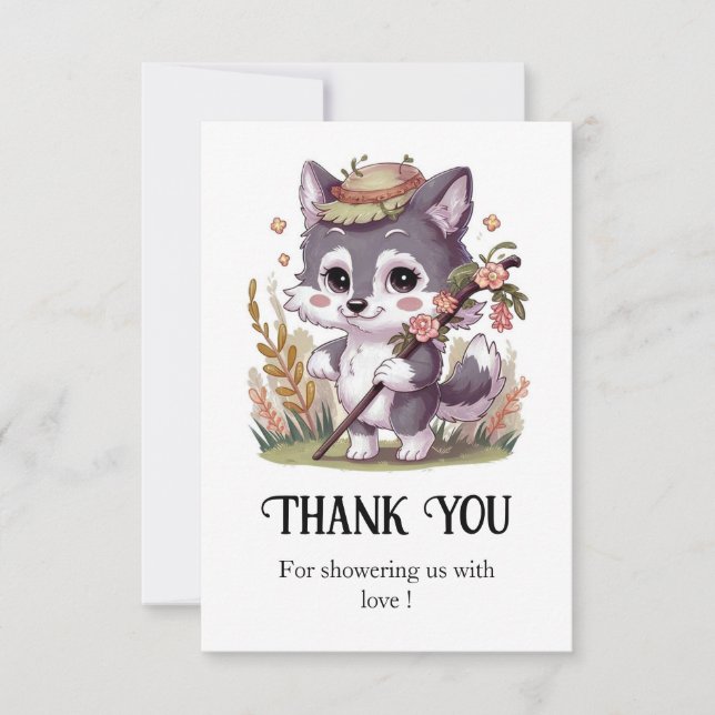 Colourful Woodland Wolf Baby Shower Thank You Card (Front)