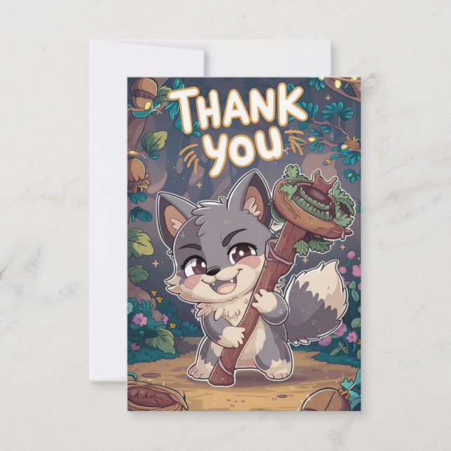 Colourful Woodland Wolf Thank You Card (Front)