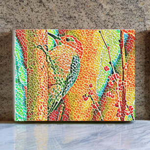 Colourful Woodpecker in Tree Faux Mosaic Postcard