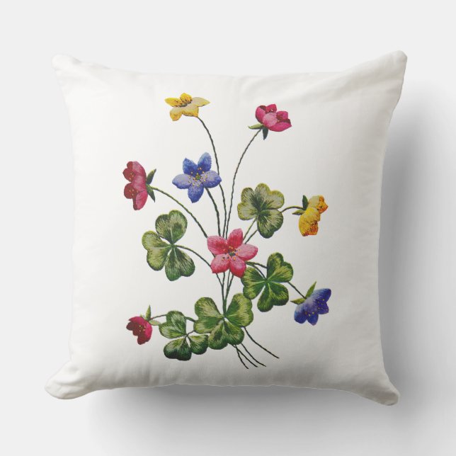 Colourful Woodsorrel Faux Embroidered Pillow (Front)