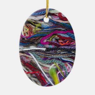 Colourful  wool fibres ceramic tree decoration
