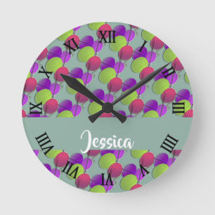 Colourful wool on grey round clock