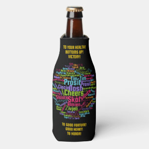 Colourful Word Art Cheers in Many Languages Bottle Cooler