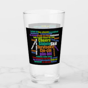 Colourful Word Art Cheers in Many Languages Glass