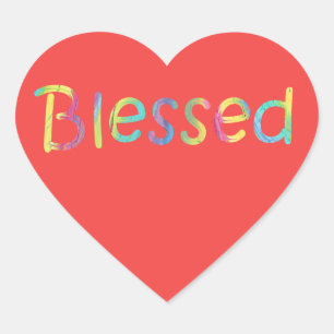 Colourful Word Blessed Red Heart Stickers
