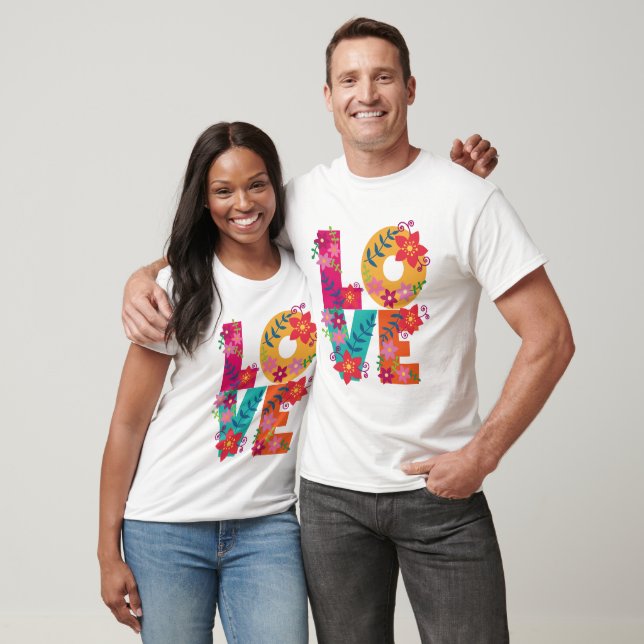 Colourful word love decorated with flowers T-Shirt (Unisex)
