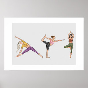 Colourful Workout Fitness Yoga Pose Balancing Wome Poster