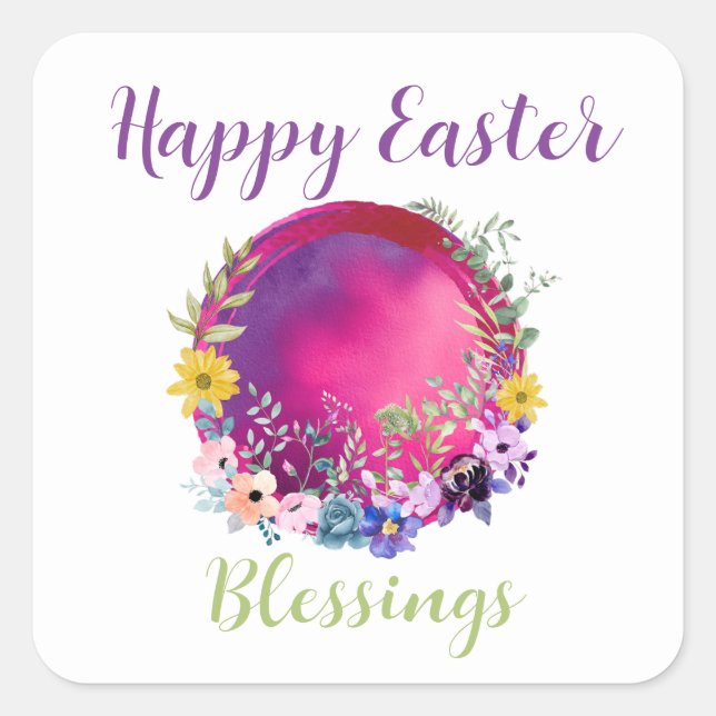 Colourful World Happy Easter Blessing Custom Text  Square Sticker (Front)