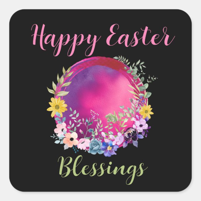 Colourful World Happy Easter Blessing Custom Text  Square Sticker (Front)