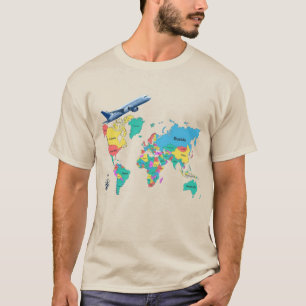 Colourful World Map and Aeroplane Vintage Travel T T-Shirt