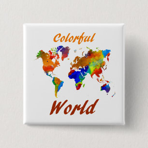 Colourful World Map Design 33 15 Cm Square Badge