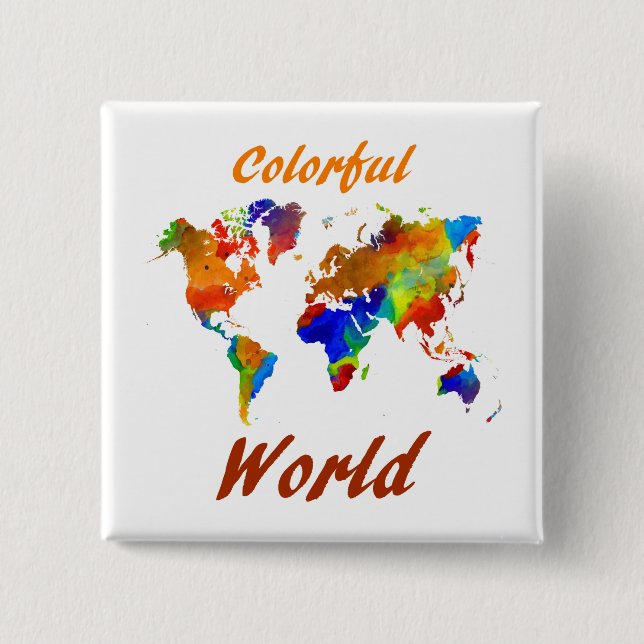 Colourful World Map Design 33 15 Cm Square Badge (Front)