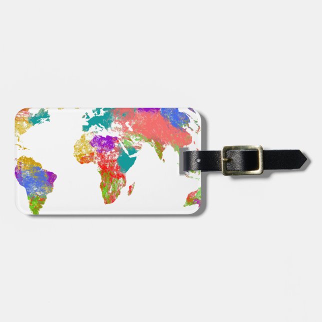 Colourful world map luggage tag (Front Horizontal)