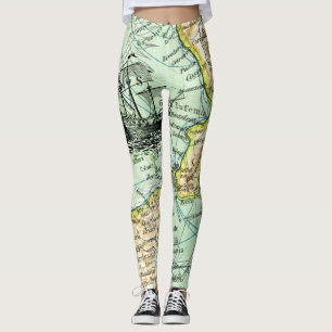 Colourful World Map Pirate Treasure Passport Trave Leggings