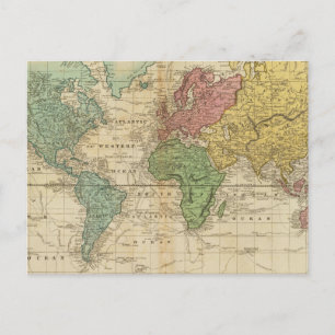 Colourful World Map Postcard