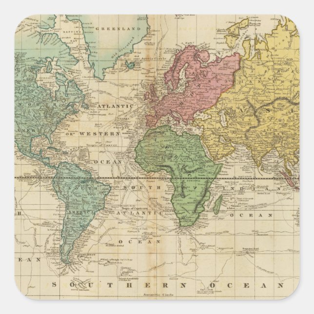 Colourful World Map Square Sticker (Front)