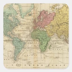 Colourful World Map Square Sticker