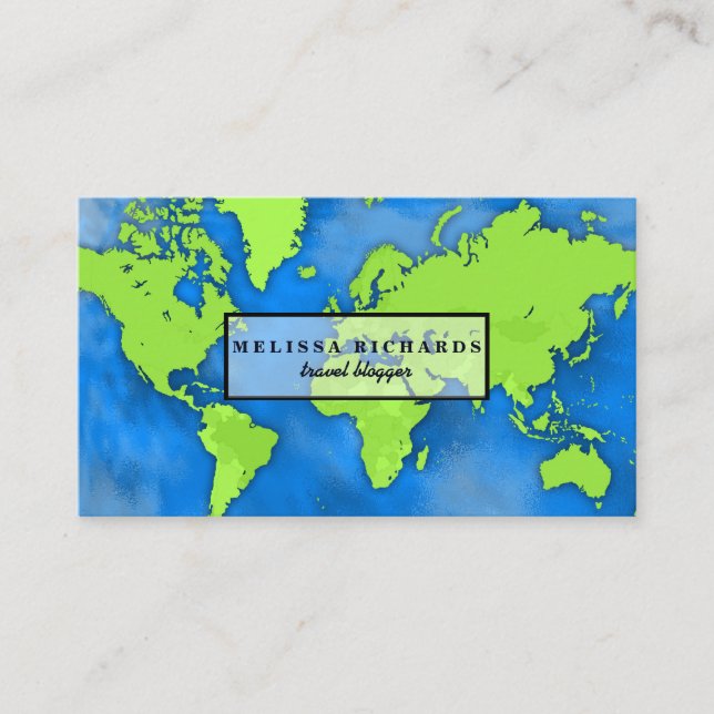 Colourful World Map Travel  Blog Business Card (Front)