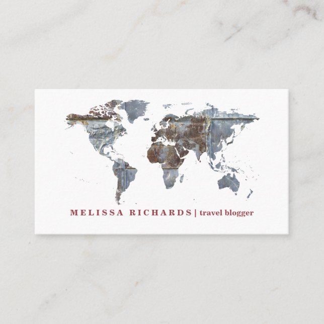 Colourful World Map Travel  Blog Business Card (Front)