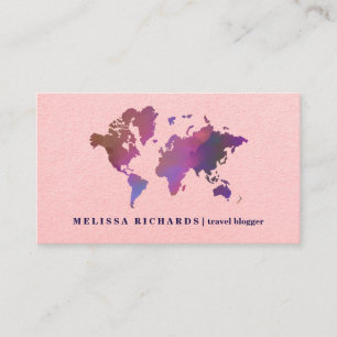 Colourful World Map Travel  Blog Business Card