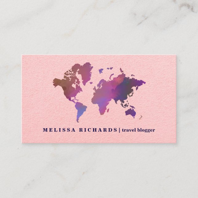 Colourful World Map Travel  Blog Business Card (Front)