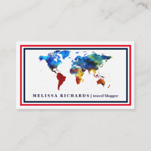 Colourful World Map Travel  Blog Business Card
