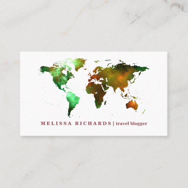 Colourful World Map Travel  Blog Business Card (Front)