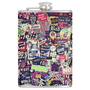 Colourful world of stickers hip flask