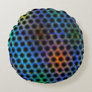 Colourful worn with black polka dots. round cushion