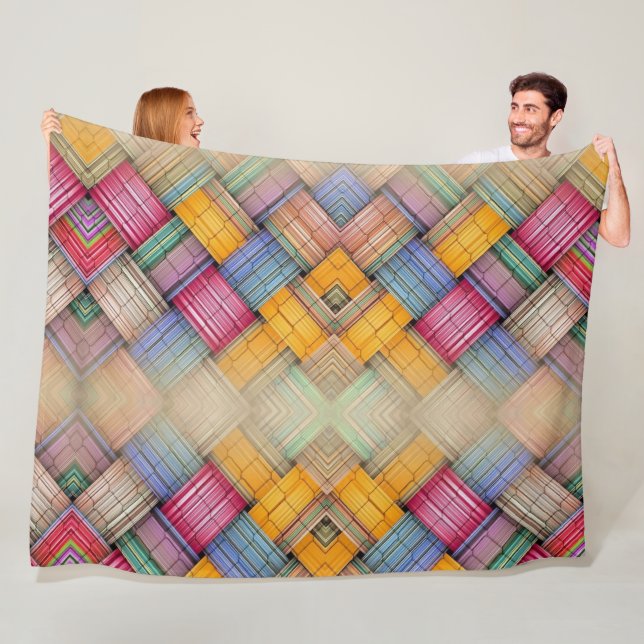 Colourful Woven Basketry Pattern Fleece Blanket (In Situ)