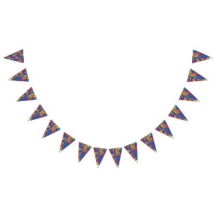 Colourful wrapping paper featuring creative floral bunting