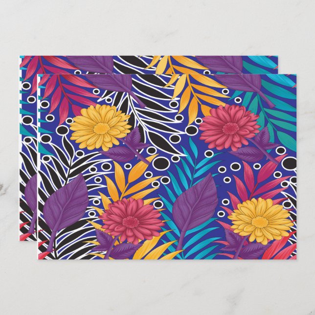 Colourful wrapping paper featuring creative floral invitation (Front/Back)