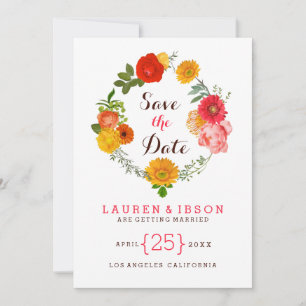 Colourful Wreath Of Flowers- Save The Date