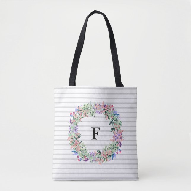 Colourful Wreath Stripes | Monogram Tote Bag (Front)