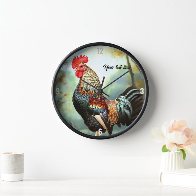 Colourful Wyandotte Rooster Clock (Home)