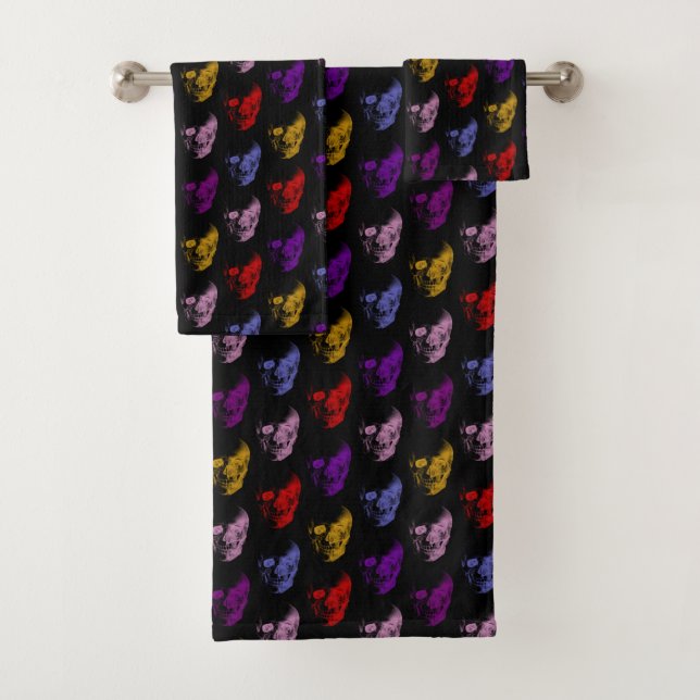 Colourful X-Ray Skulls Pattern Bath Towel Set (Insitu)