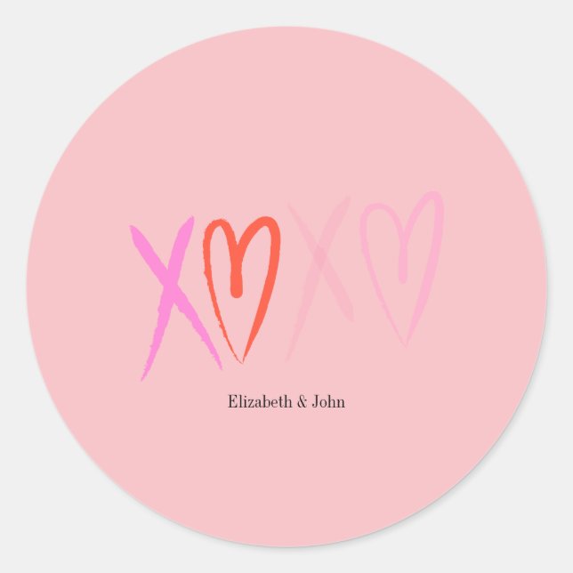 Colourful "XOXO" Hearts Valentine's Day   Classic Round Sticker (Front)