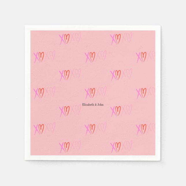 Colourful "XOXO" Hearts Valentine's Day   Napkin (Front)