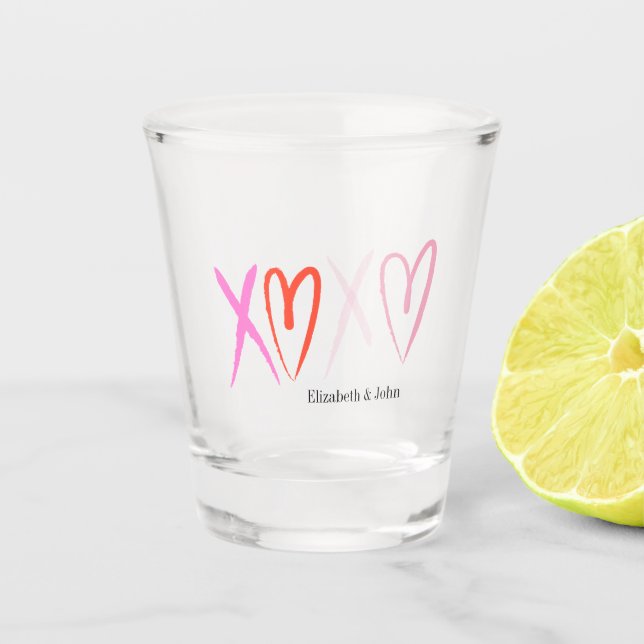 Colourful "XOXO" Hearts Valentine's Day   Shot Glass (Front)
