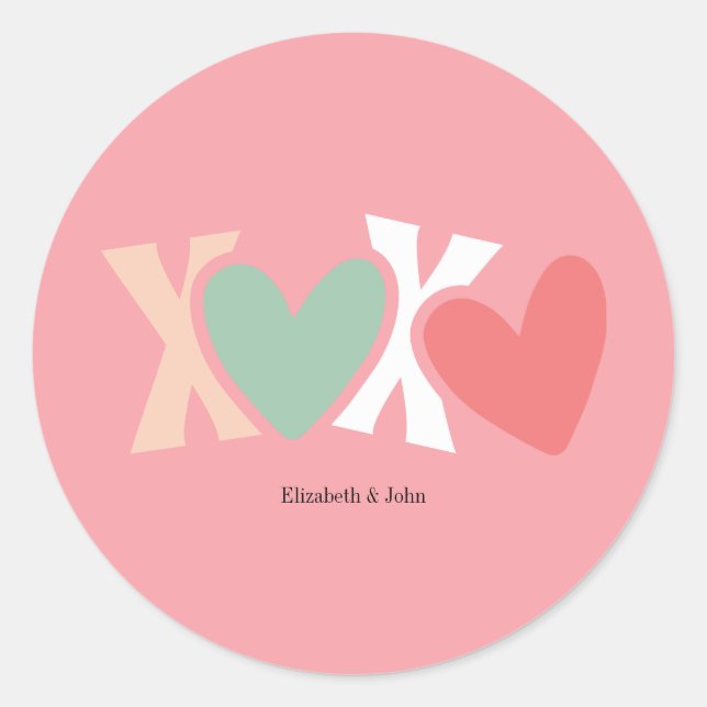 Colourful "XOXO" Valentine's Day   Classic Round Sticker (Front)