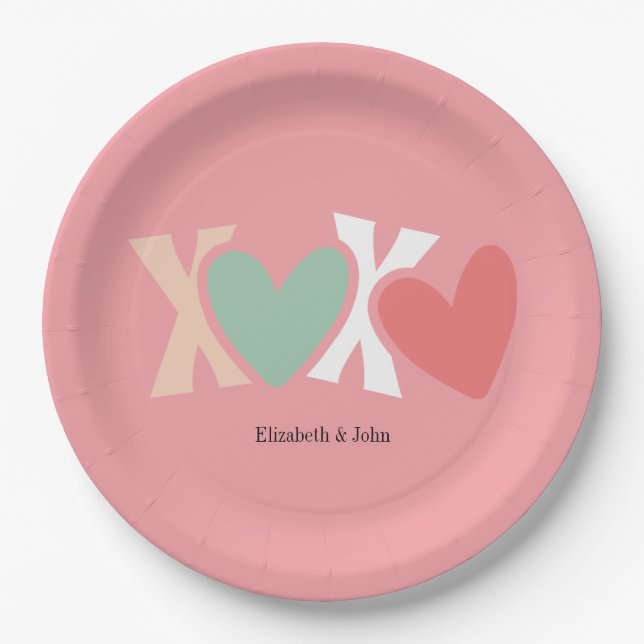 Colourful "XOXO" Valentine's Day   Paper Plate (Front)