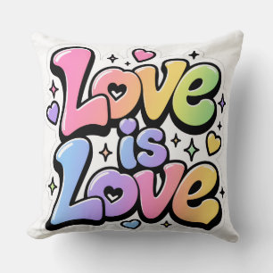 Colourful Y2K Rainbow Graffiti Love is Love Throw Cushion