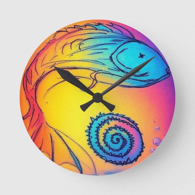 Colourful yaie fish  round clock (Front)