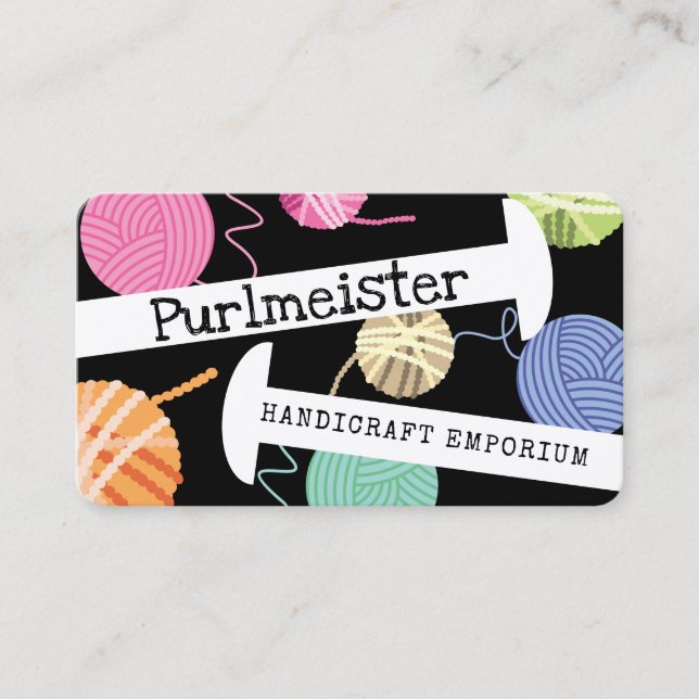 Colourful yarn balls knitting needles knitter business card (Front)