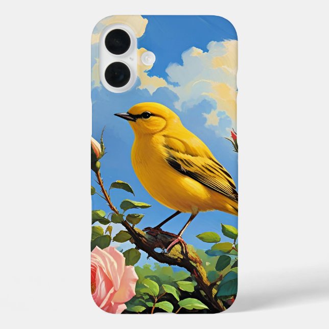 Colourful yellow bird and pretty pink roses Case-Mate iPhone case (Back)